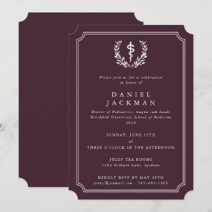 Invitation Diplôme de l'école de médecine Burgundy/White Ascl