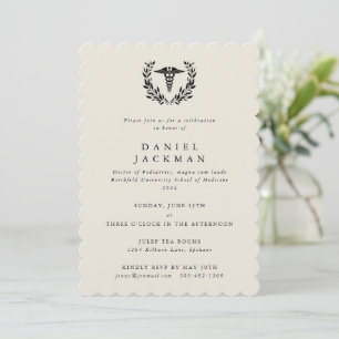 Invitation Diplôme de l'école de médecine Cream Caduceus+Laur