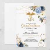 Invitation Diplôme de l'école d'infirmières RN Boho Floral (Devant / Derrière)