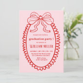 Invitation Diplômé de Lycée Illustré à la Main en Rose et Rou (Debout devant)