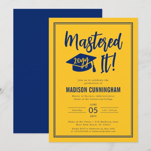 Invitation Diplôme de Master de la Maîtrise Moderne (Devant / Derrière)