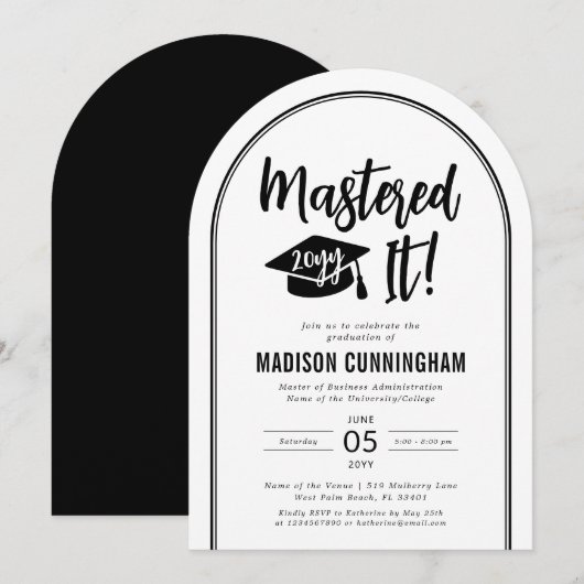 Invitation Diplôme de Master Diplômé Moderne (Devant / Derrière)