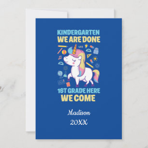 Invitation Diplôme de maternelle licorne bleue personnalisée