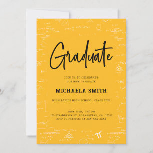 Invitation Diplômé de Mathématiques Jaune Doré Élégant