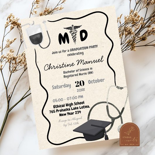 Invitation Diplôme de médecin dessiné à la main
