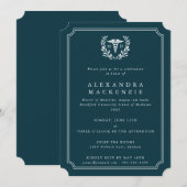 Invitation Diplôme de médecin MD sarcelle/blanc Caducée (Devant / Derrière)