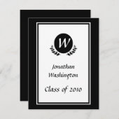 Invitation Diplôme de monogramme noir et blanc (Devant / Derrière)