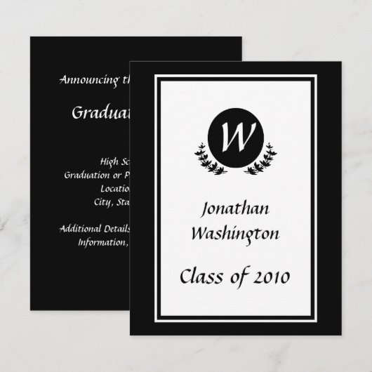 Invitation Diplôme de monogramme noir et blanc (Devant / Derrière)
