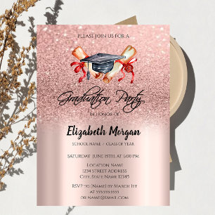Invitation Diplôme de mortier rose gold paillettes Graduation