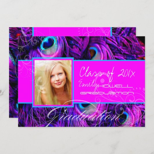 Invitation Diplôme de paon psychédélique de PixDezines (Devant / Derrière)