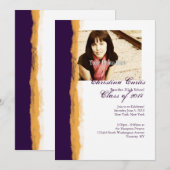 Invitation Diplôme de papier torn violet et jaune (Devant / Derrière)