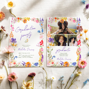 Invitation Diplôme de Photo de Fleur Sauvage Bohème Gras