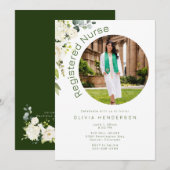 Invitation Diplôme de photo florale blanche et verte (Devant / Derrière)