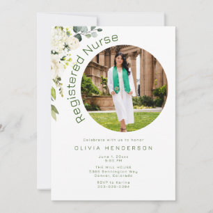 Invitation Diplôme de photo florale blanche et verte