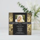 Invitation Diplôme de photo noir et or (Debout devant)