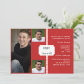 Invitation Diplôme de photo rétro rouge et blanc (Debout devant)