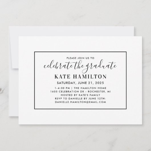 Invitation Diplôme de photographie de script noir moderne (Dos)