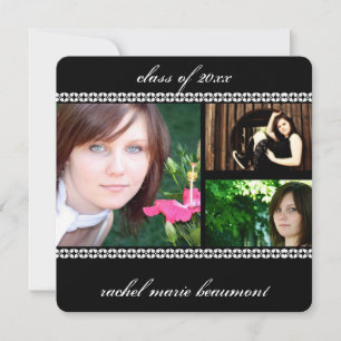 Invitation Diplôme de photos à la frontière florale noir et b