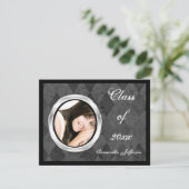 Invitation Diplôme de photos de cadre rond Arlequin Argent (Debout devant)