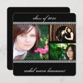 Invitation Diplôme de photos de la frontière florale noire et (Devant / Derrière)