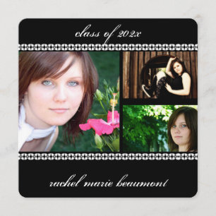 Invitation Diplôme de photos de la frontière florale noire et