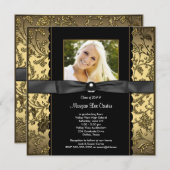 Invitation Diplôme de photos noir et or (Devant / Derrière)