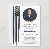 Invitation Diplôme de police, drapeau de ligne bleue fine aqu (Devant)