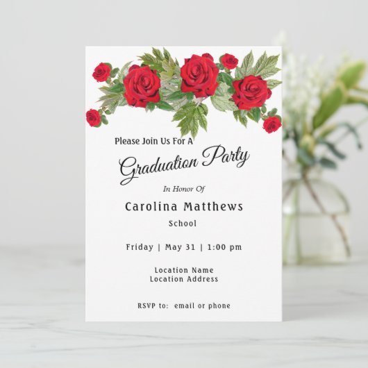 Invitation Diplôme de Rose rouge (Debout devant)