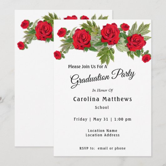 Invitation Diplôme de Rose rouge (Devant / Derrière)
