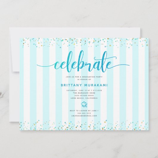 Invitation Diplôme de script de parties scintillant turquoise (Dos)