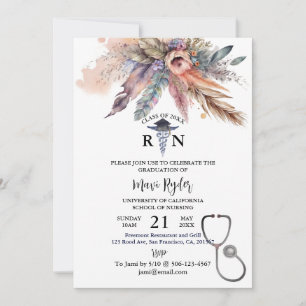 Invitation Diplôme de soins infirmiers personnalisé Boho Iora