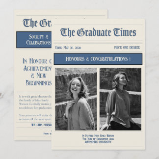 Invitation Diplômé de style journal vintage classique 2026