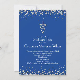 Invitation Diplôme de Vétérinaire Bleu Argent