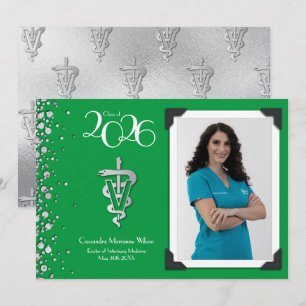 Invitation Diplôme de vétérinaire vert et argent