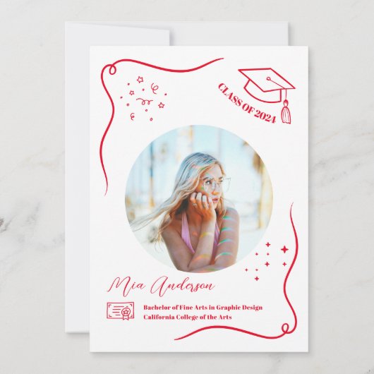 Invitation Diplôme d'Écriture Rouge Hot dessiné À La Main (Dos)