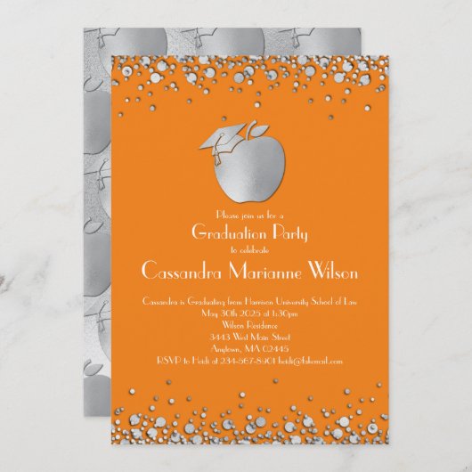 Invitation Diplôme d'enseignement Orange Silver (Devant / Derrière)