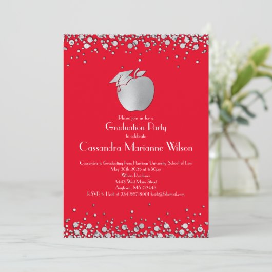 Invitation Diplôme d'enseignement Red Silver (Debout devant)