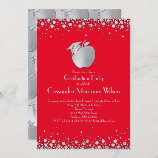 Invitation Diplôme d'enseignement Red Silver (Devant / Derrière)