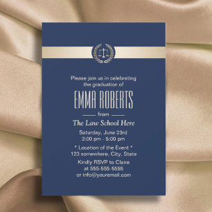 Invitation Diplôme d'études de droit Moderne Marine Bleu & Or