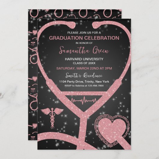 Invitation Diplôme d'infirmière (Devant / Derrière)