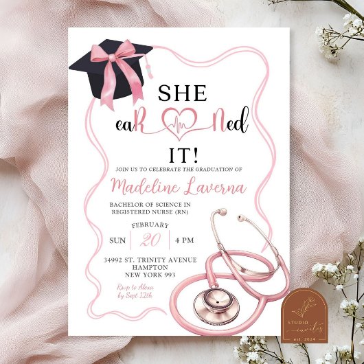Invitation Diplôme d'infirmière Coquette Rose