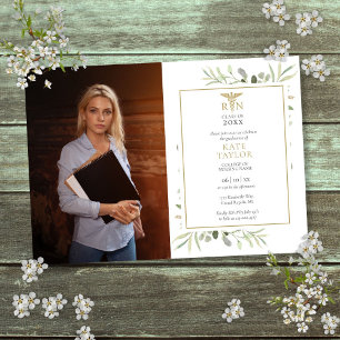 Invitation Diplôme d'infirmière en aquarelle et verdure Photo