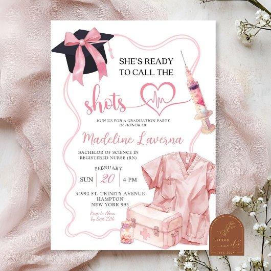 Invitation Diplôme d'infirmière médicale à ruban rose