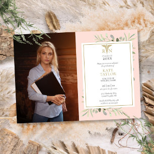 Invitation Diplôme d'infirmière RN Fleurs de couleur rose Pho