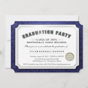 Invitation Diplôme d'Invitation bleu et blanc de la marine 20