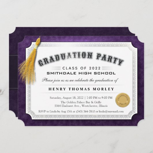 Invitation Diplôme d'Invitation violet et blanc 2022 (Devant / Derrière)