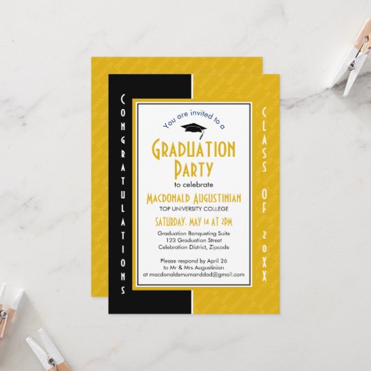 Invitation DIPLÔME Diplômé en SCIENCES jaune personnalisé (Devant/Arrière en situation)