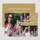 Invitation Diplômé d'or moderne 3 Photo Graduate Party (Devant / Derrière)