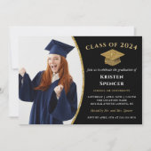 Invitation Diplôme d'or noir moderne de la photo (Devant)