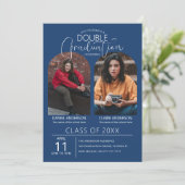 Invitation Diplômé double de la photographie gravée (Debout devant)